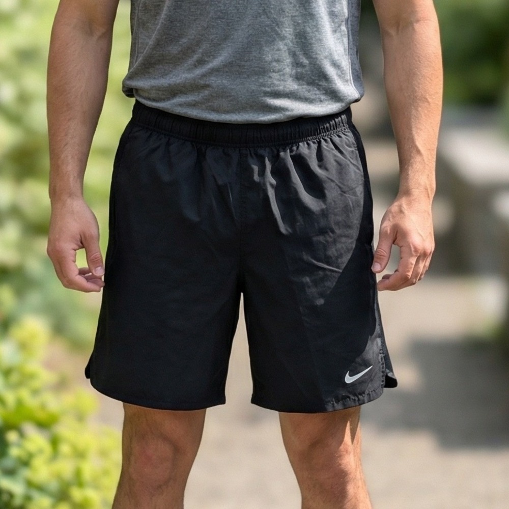 Nike Mens Black Athletic Running Shorts Mesh Panels Silver Swoosh 4054